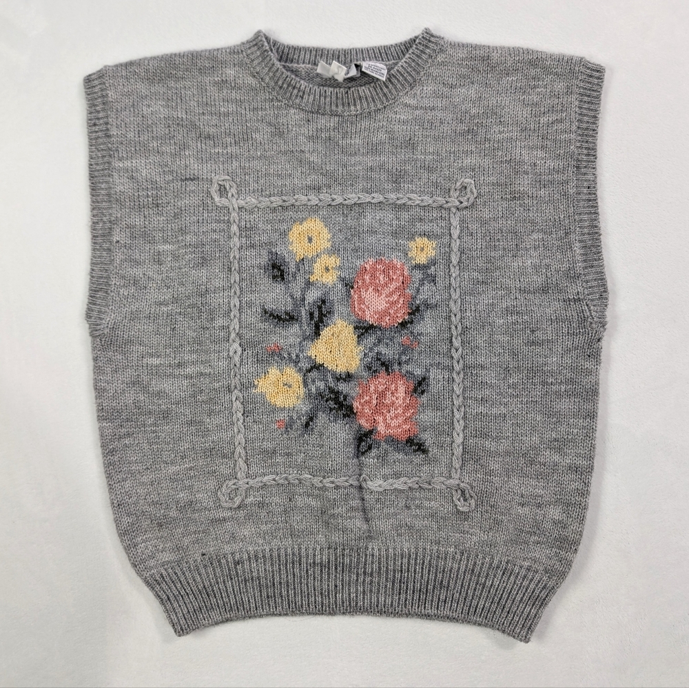 VTG 90s Russ Floral Knit Sweater Vest | Petite Large |‎ Grannycore Streetwear